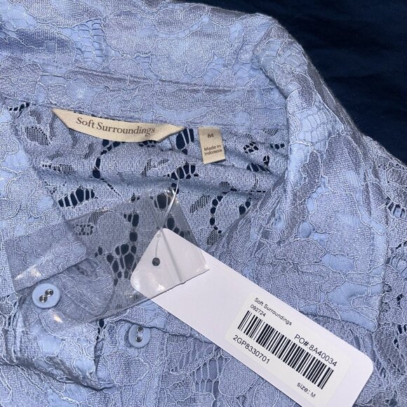 Soft Surroundings Blue Lisa Lace Button Front Long Sleeve Shirt Set Size Medium - Picture 6 of 8